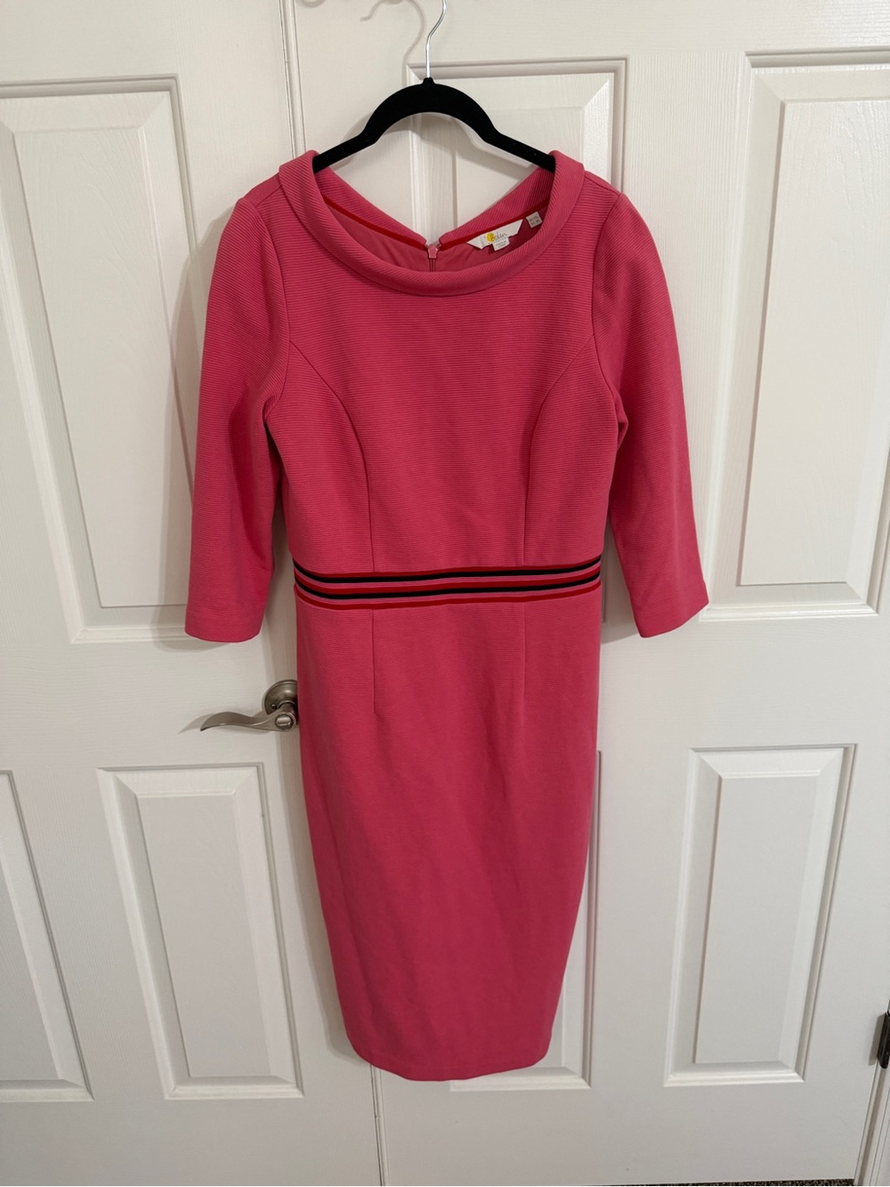 Boden Daisy Dress 8L Pink Ottoman Ribbed Mod 60s Retro Striped Waist